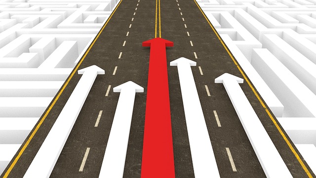 arrows on road for straight on