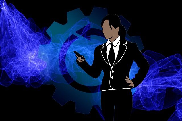 business woman looking at phone
