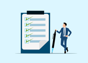 Businessman with completed to do list