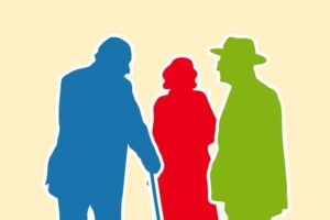 Silhouettes of three elderly people