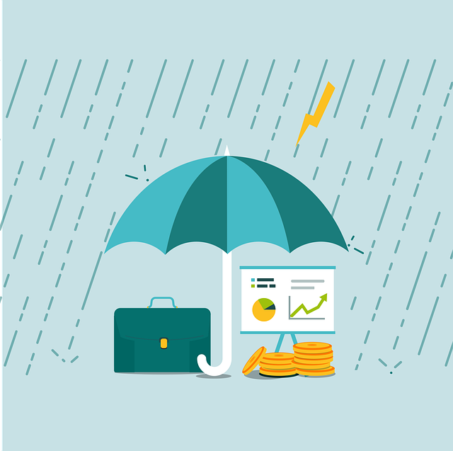 umbrella protecting money and briefcase from rain